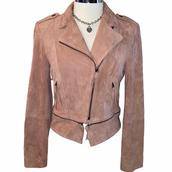 🚫SOLD🚫 White House Black Market Genuine Leather Suede Blush Moto Jacket - Picture 8 of 16